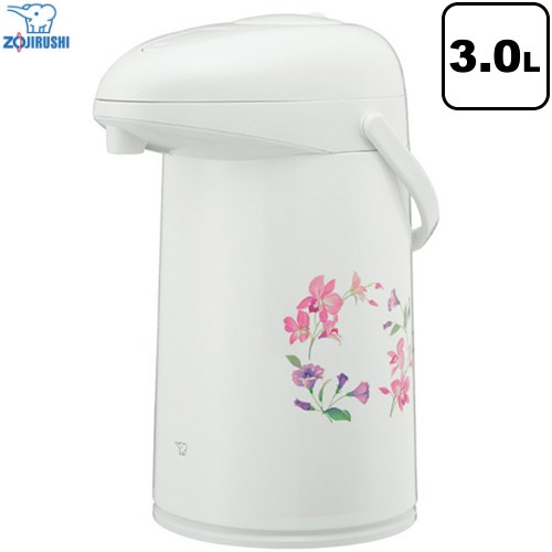 象印 押すだけポット（ガラス） ガラスマホービン ガラスエアーポット 容量：3.0L  リースフラワー ≪AB-RC30-FW≫