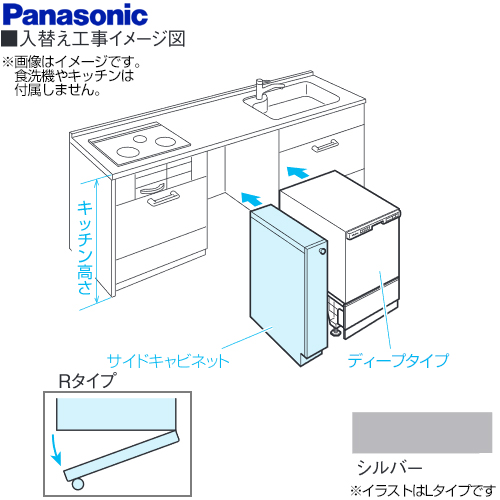 パナソニック 食器洗い乾燥機部材 幅15cm サイドキャビネット（組立式） Rタイプ（右開き） キッチン高さ85cm対応 シルバー ≪AD-KB15HG85R≫