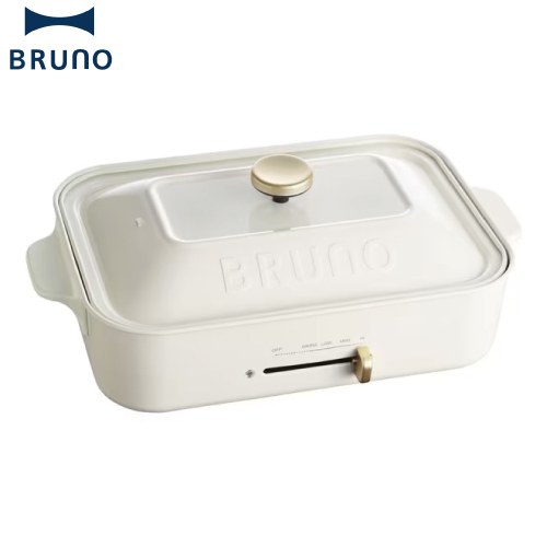 BRUNO コンパクトホットプレート ホットプレート 保温～最大250℃まで無段階設定  ホワイト 付属品：平面プレート、たこ焼きプレート、木べら、マグネット式脱着電源コード ≪BOE021-WH≫