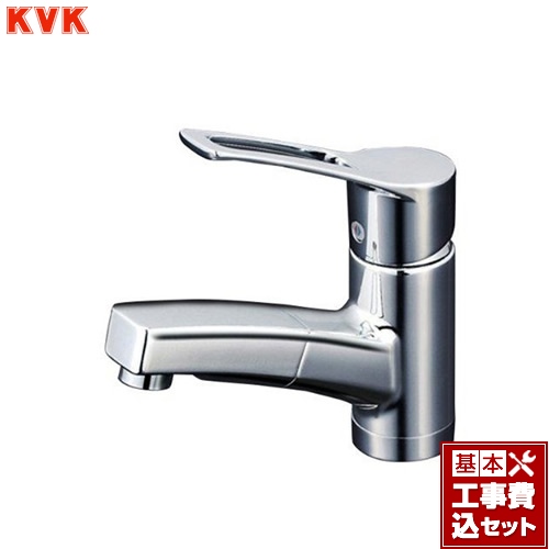 【工事費込セット（商品＋基本工事）】KVK 洗面水栓 洗面用シングルレバー式混合栓 セラミックシングル ワンホールタイプ ≪KM8001T≫